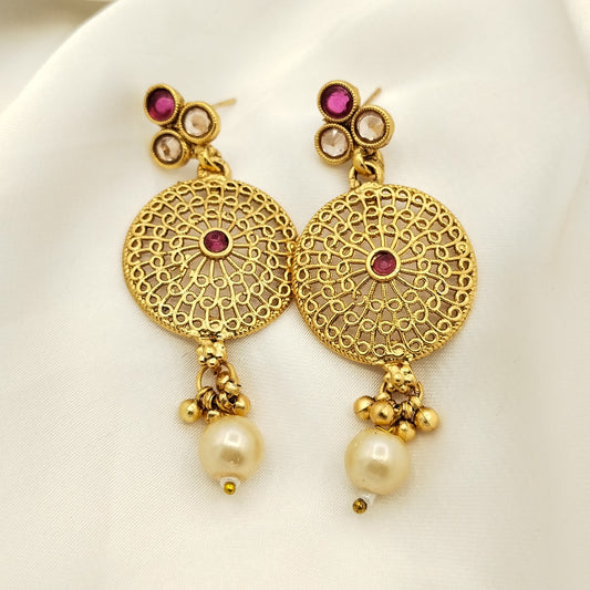 Rajwari Round Earrings (Red)