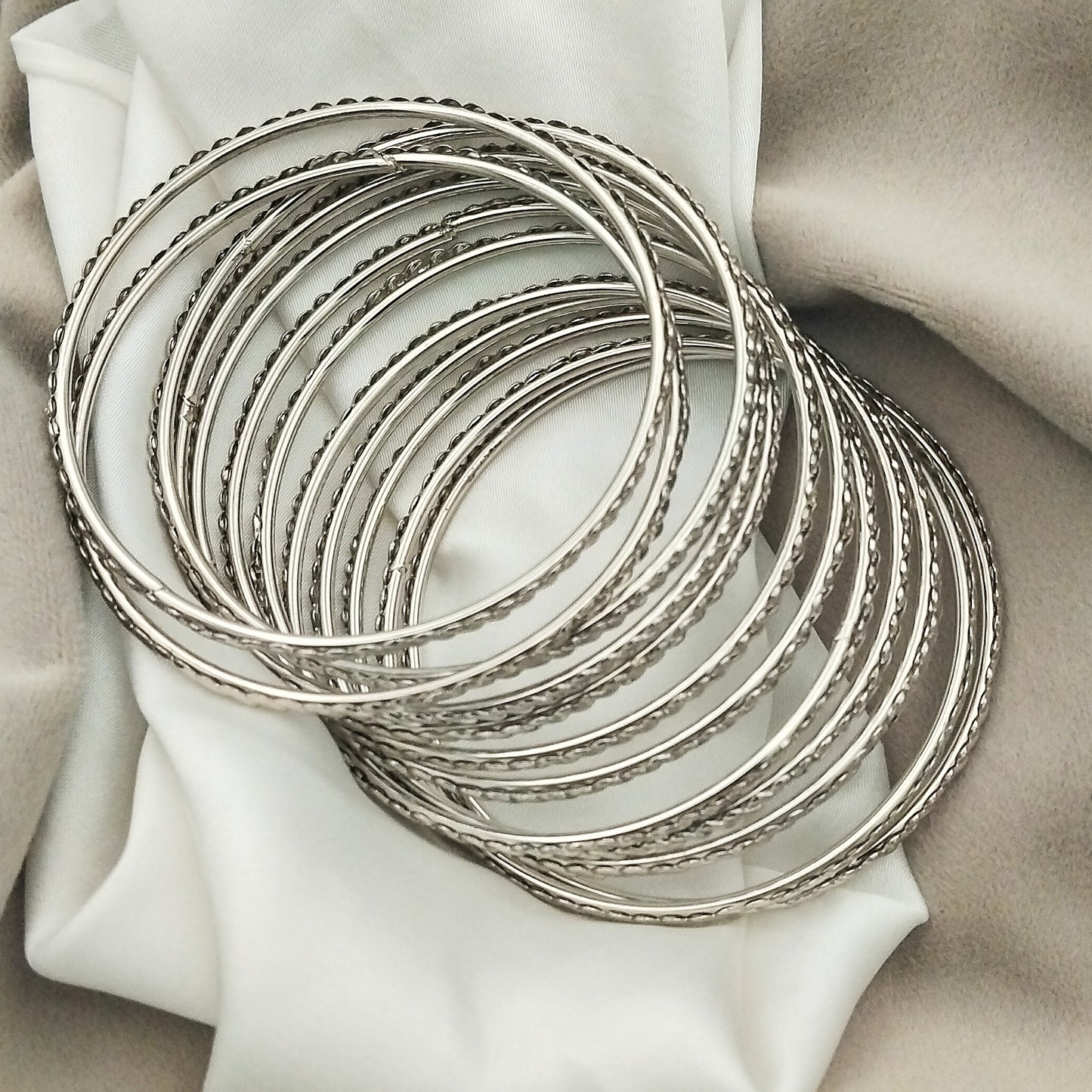 Aena Silver Bangles (Set of 12)
