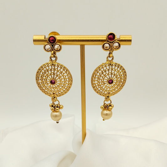 Rajwari Round Earrings (Red)