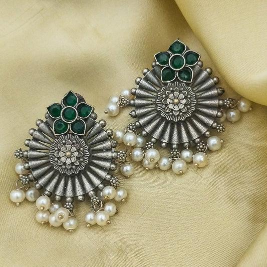 Saaz Oxidized Earrings (Green)
