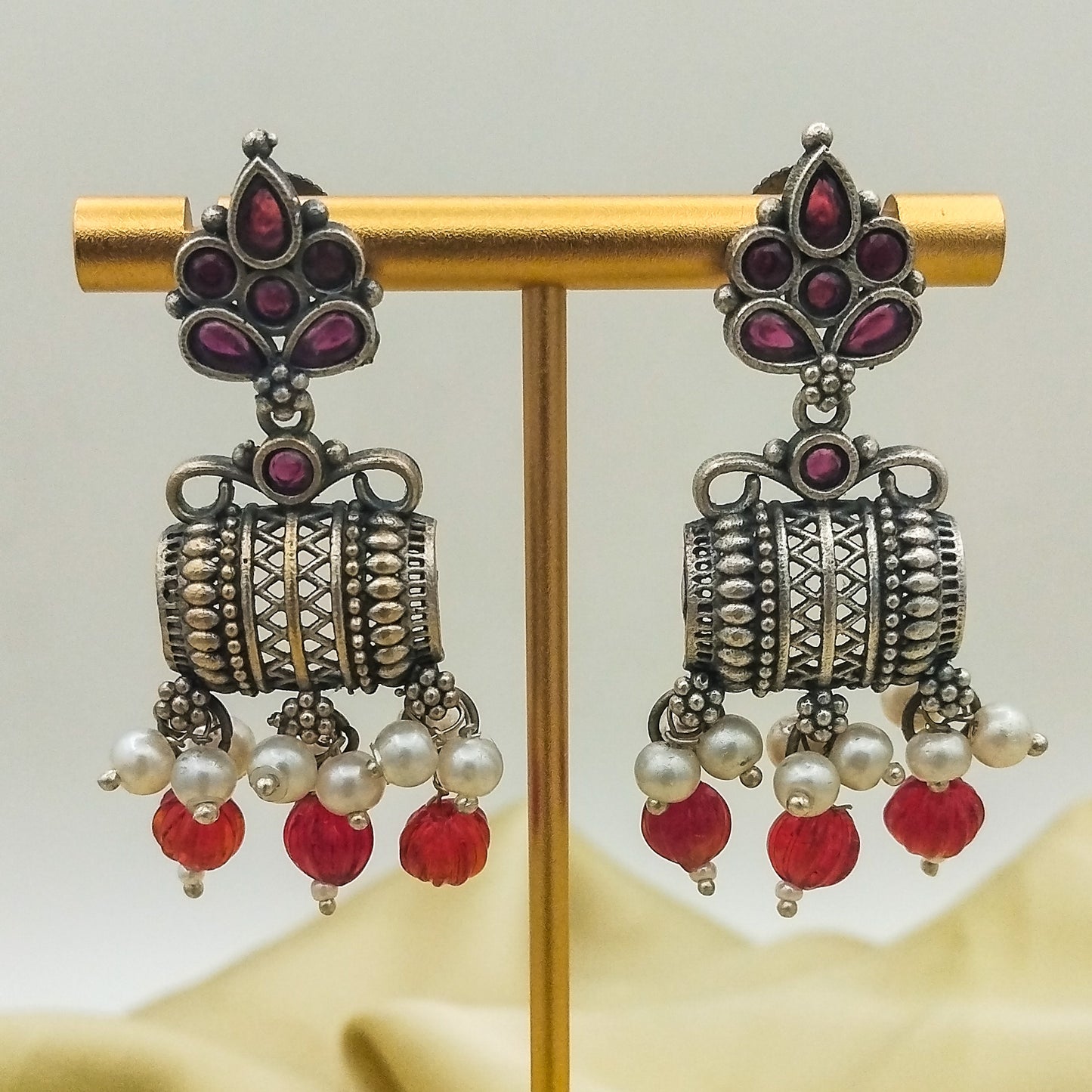 Afsaar Oxidized Jhumkay (Red)
