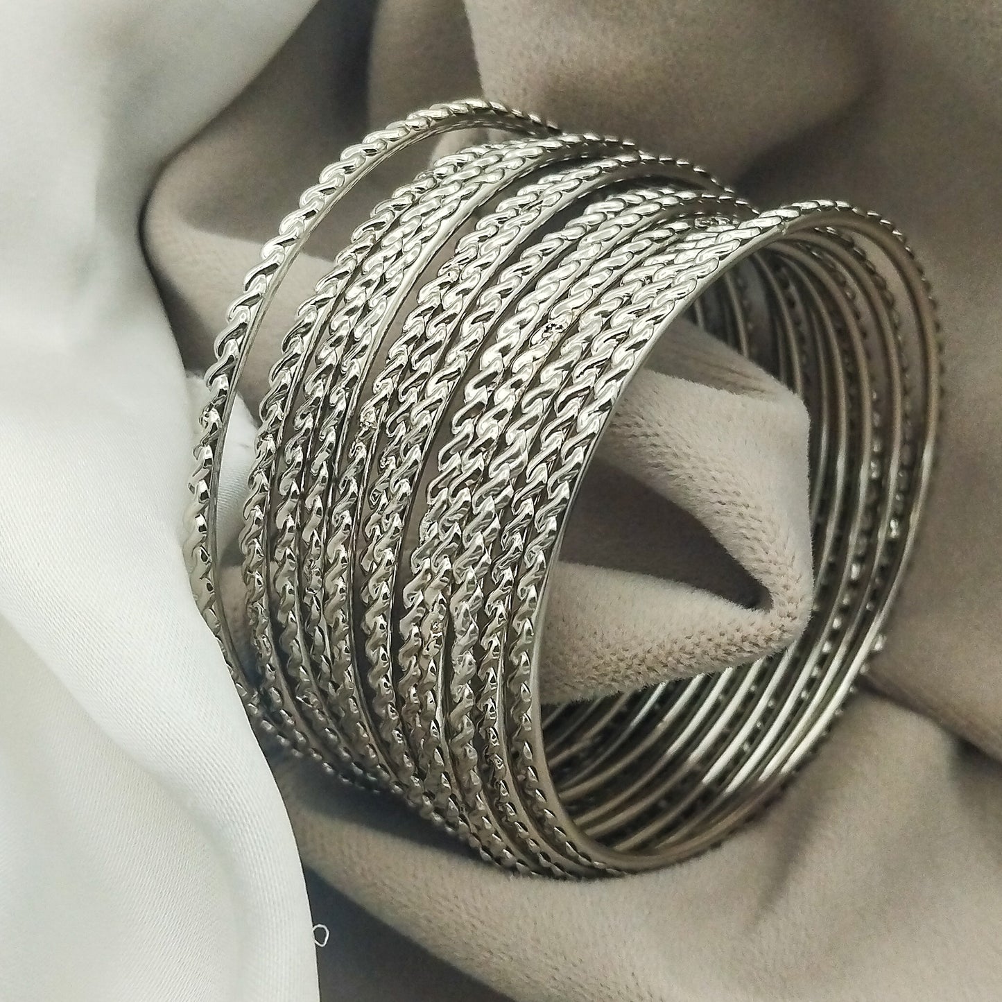 Aena Silver Bangles (Set of 12)