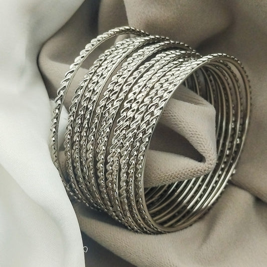 Aena Silver Bangles (Set of 12)